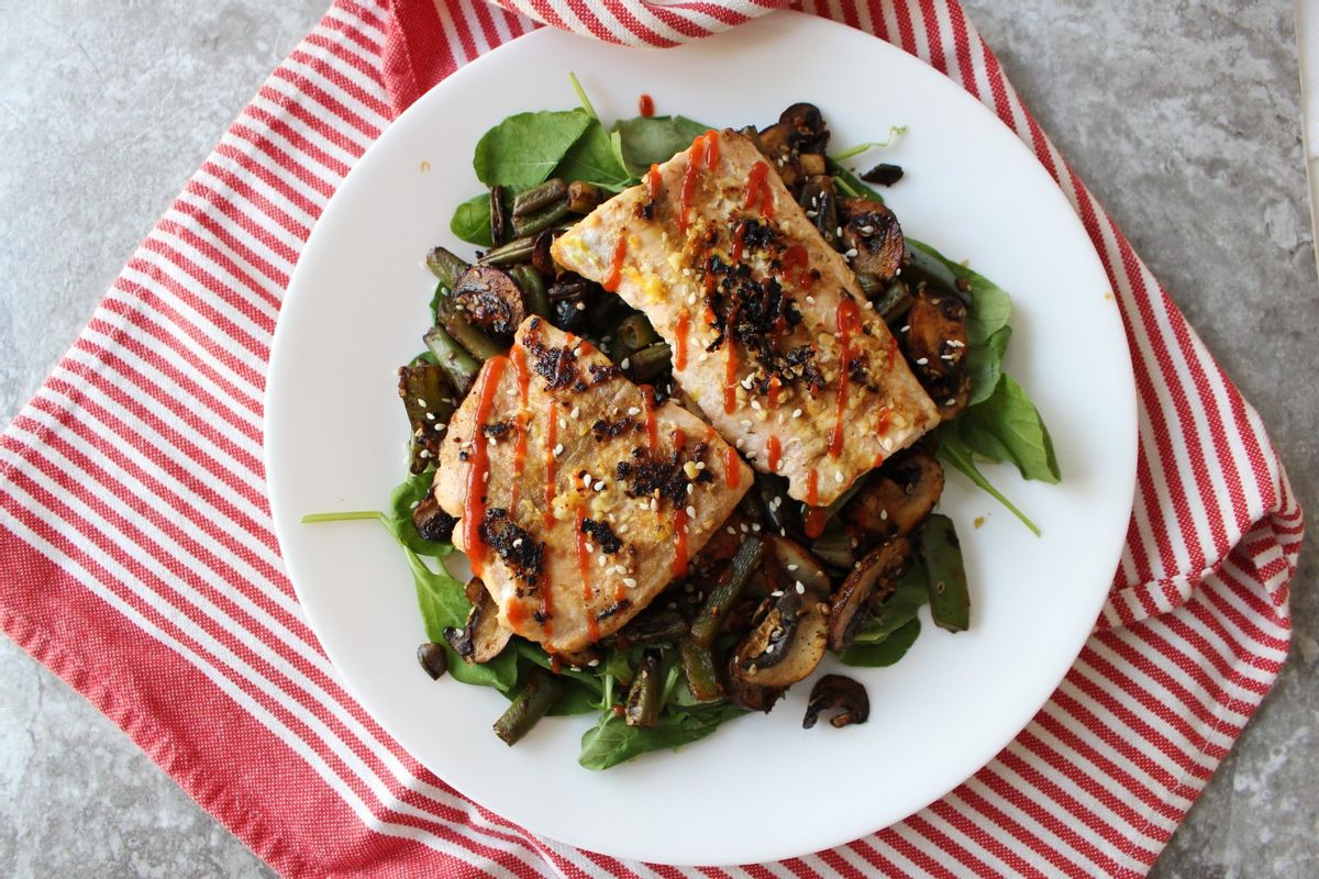 Low Carb Salmon And Greens W Stir Fry Vegetables