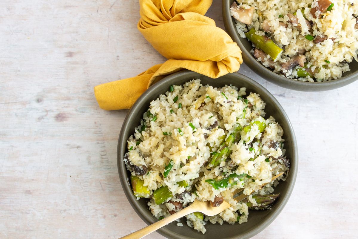 Low Carb Vegan Asparagus and Mushroom Risotto