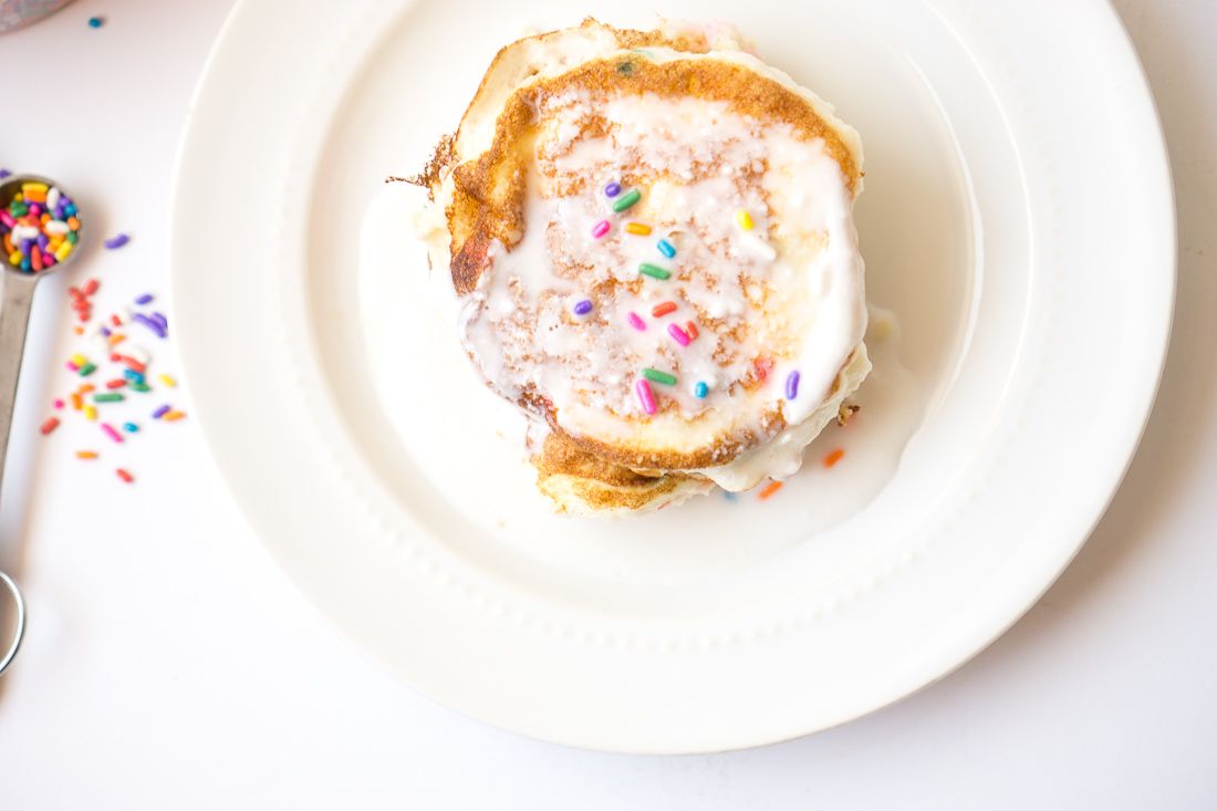 Low Carb Mini Funfetti Vanilla Pancakes