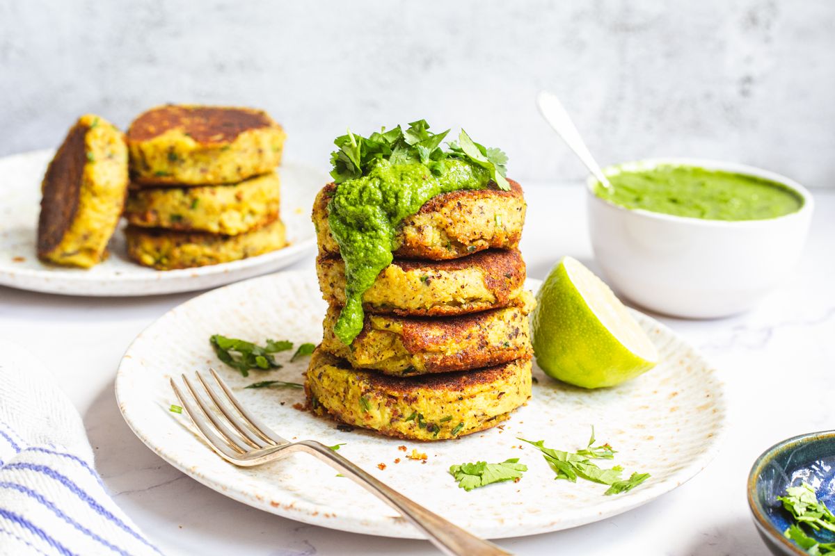 Low FODMAP Vegan Indian Potato Patties with Green Herb Chutney (Aloo Tikki)