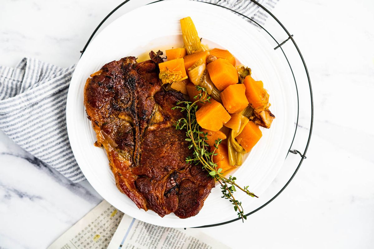 Low Carb Braised Pork Shoulder Steaks with Rutabaga