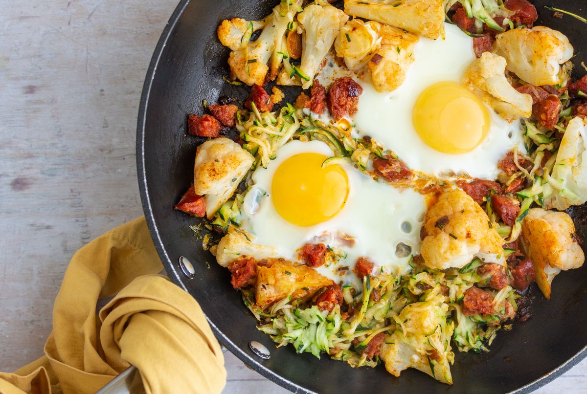 Low Carb Chorizo, Zucchini and Cauliflower Hash