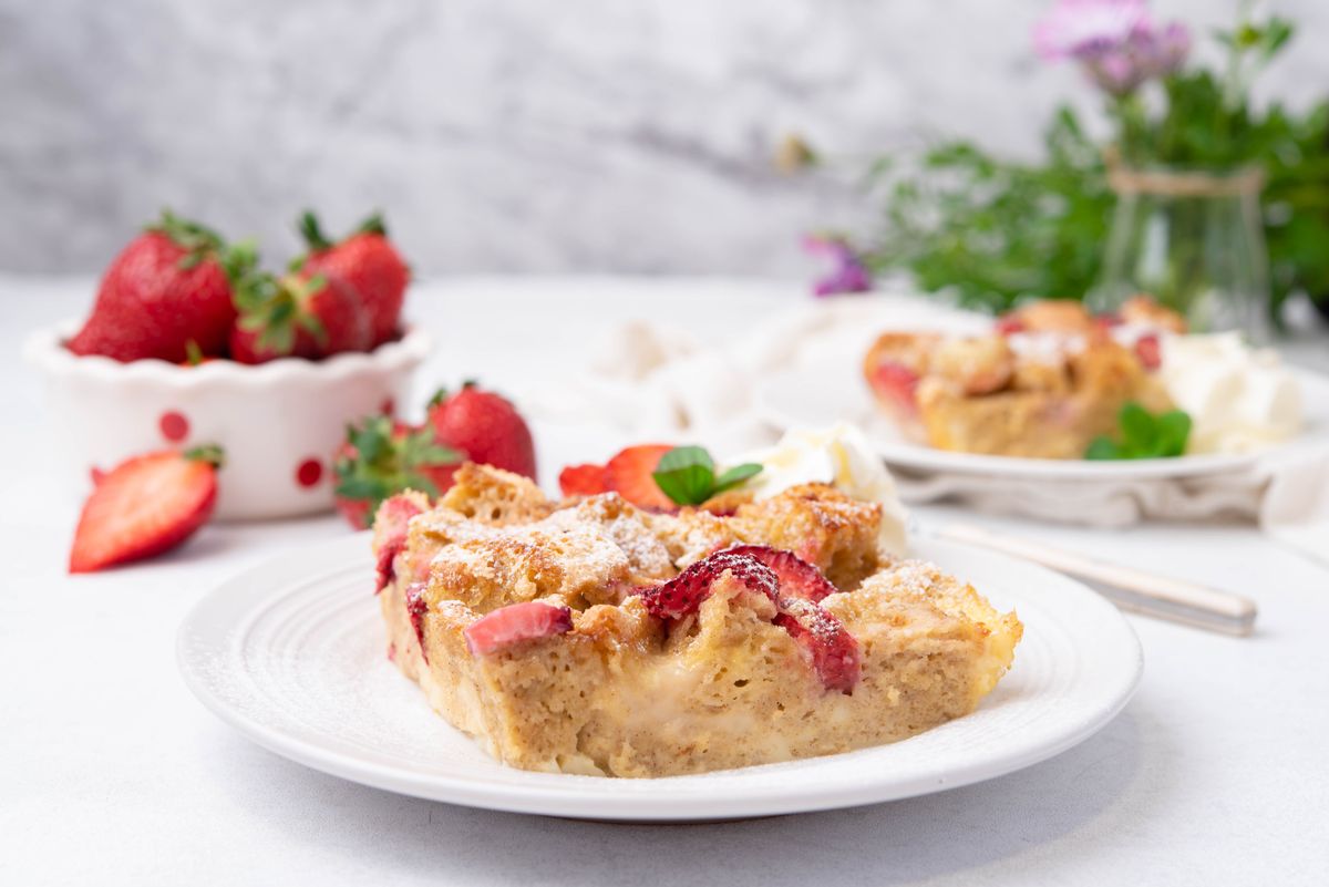 Keto Strawberry Bread and Butter Pudding