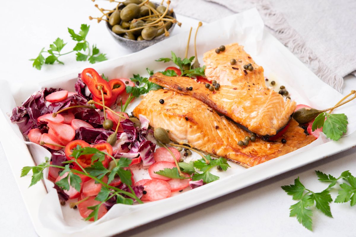 Healthy Keto Seared Salmon with Pickled Radishes