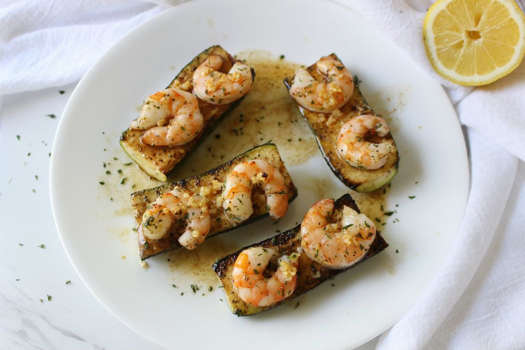 Keto Garlic Butter Shrimp on Zucchini Logs