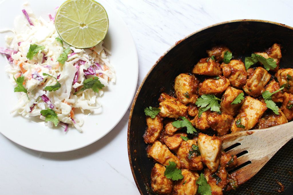 Keto Thai Spicy Peanut Chicken With Asian Slaw