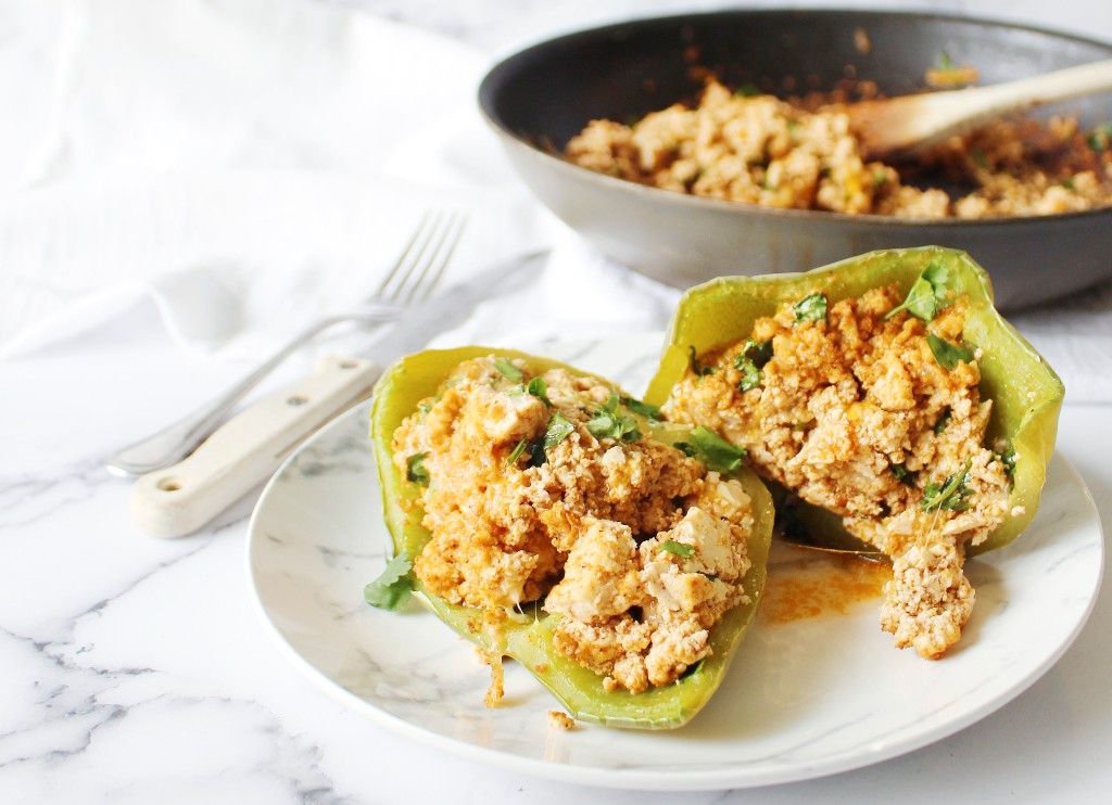 Low Carb Cheesy Tofu Stuffed Peppers