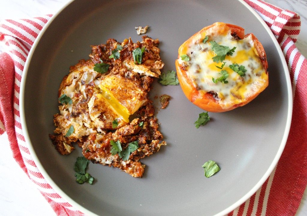 Low Carb Stuffed Tomatoes w Salsa Fried Eggs