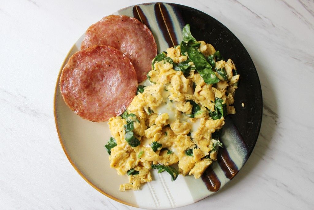 Keto Fried Salami and Scrambled Eggs