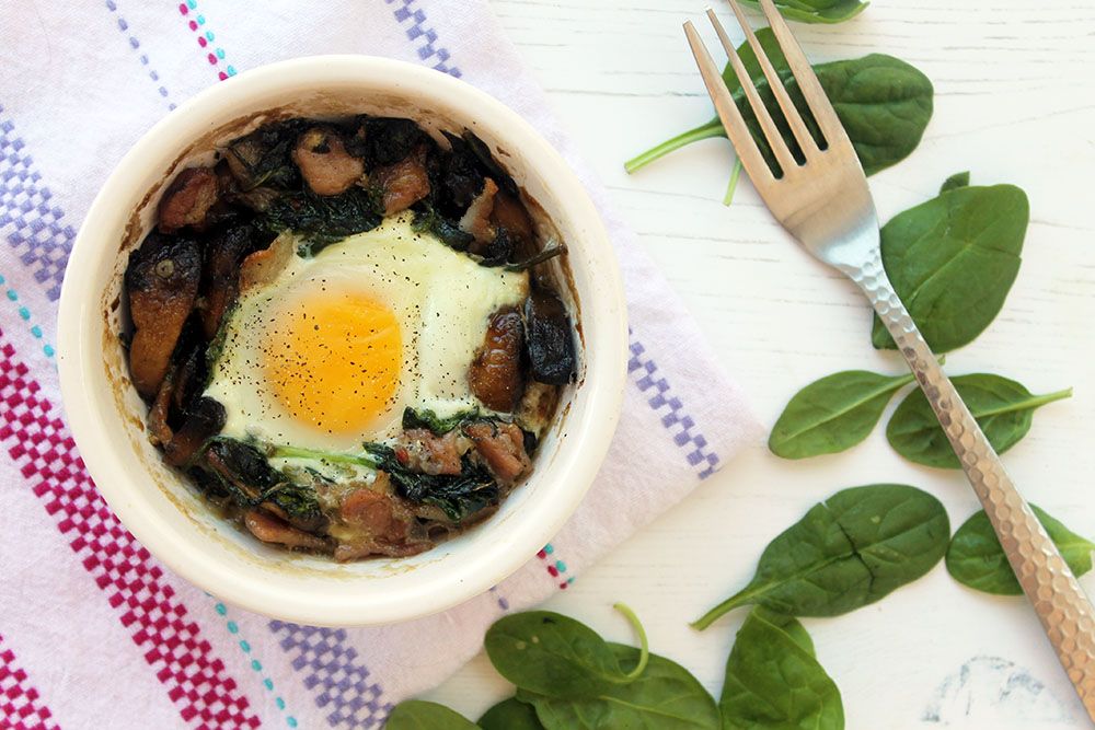 Keto Spinach, Bacon and Blue Cheese Baked Eggs
