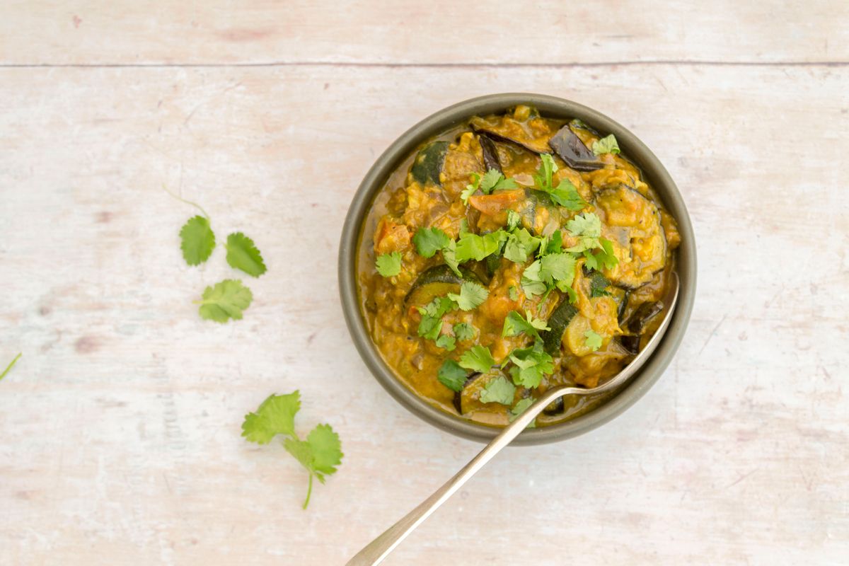 Low Carb Roasted Eggplant And Zucchini Curry