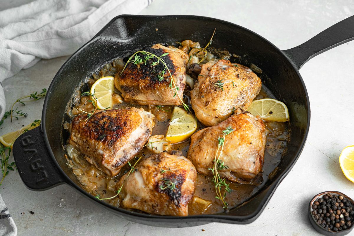 New Year's Keto Roasted Chicken Thighs Skillet