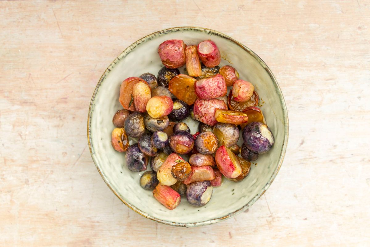 Keto Maple Lemon Thyme Roasted Radishes