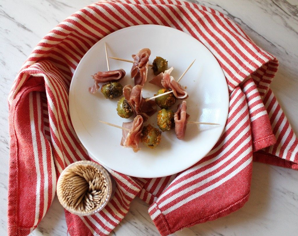 Keto Fried Olive and Prosciutto Ribbon Bites