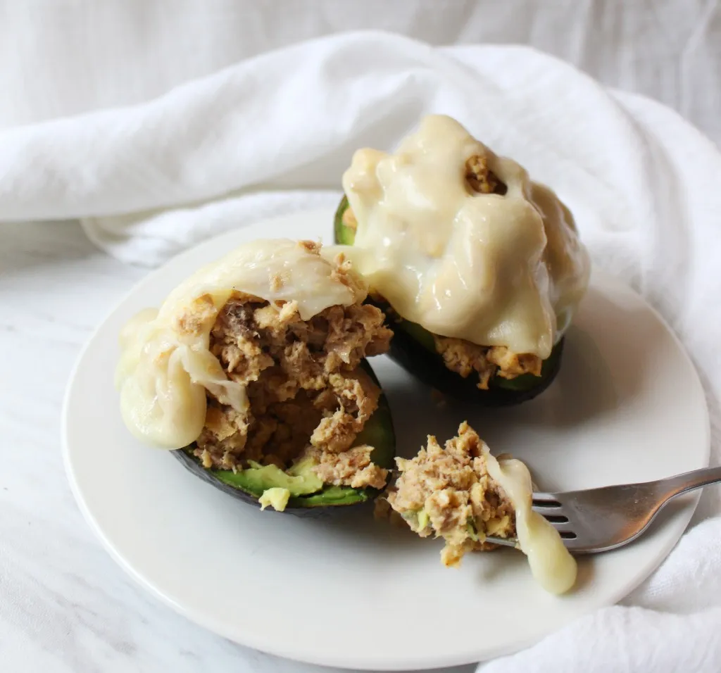 Keto Scrambled Egg and Tuna Avocado Boats