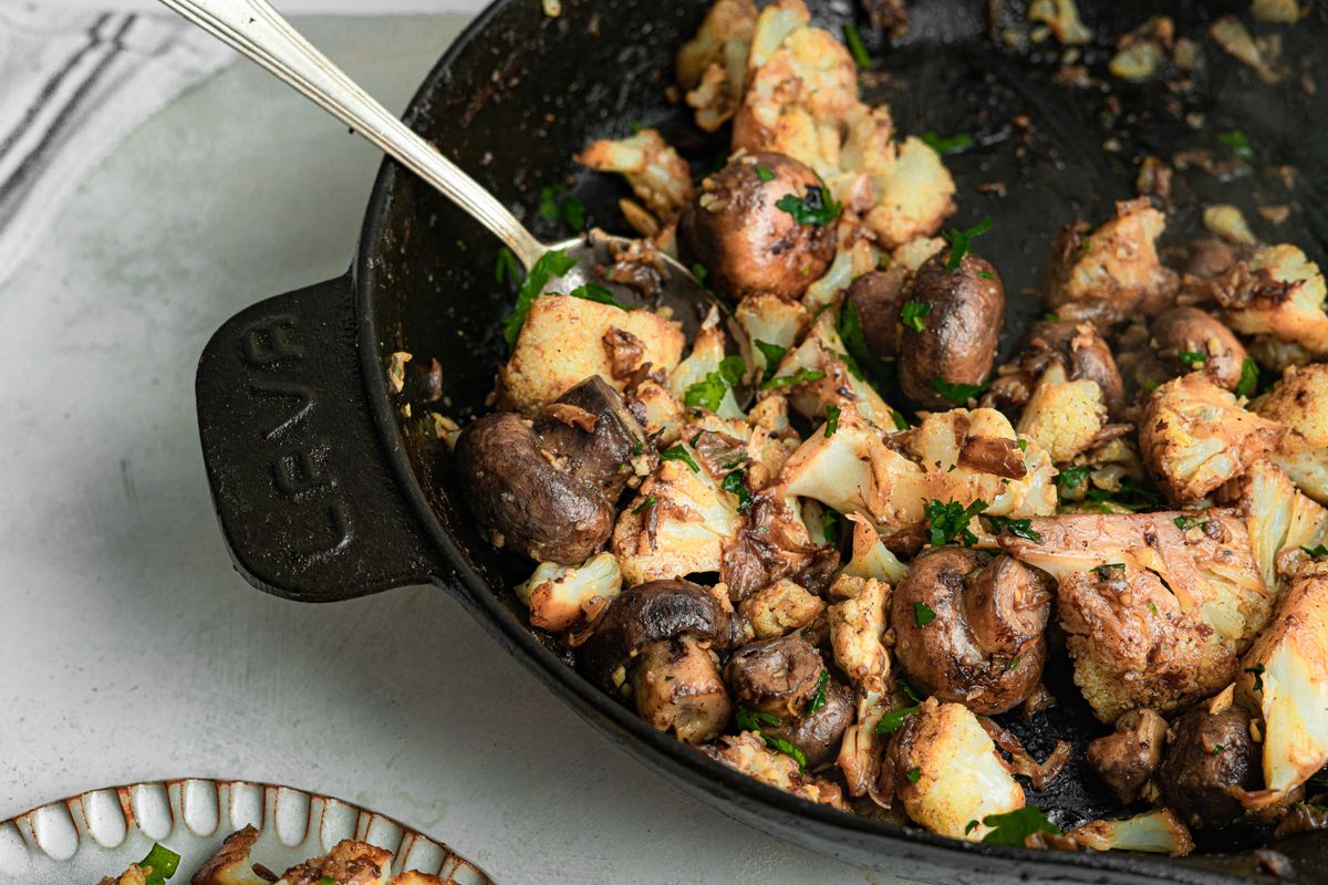 Easy Plant Based Keto Cauliflower and Mushroom Skillet