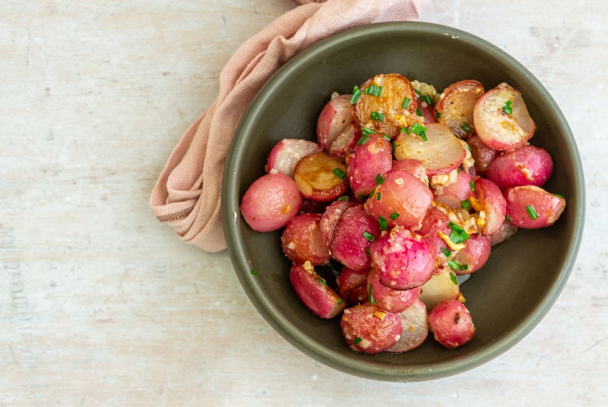 Keto Butter Roasted Radishes with Chives and Parmesan