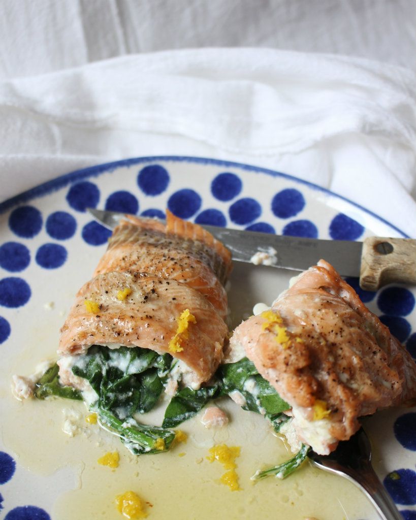 Keto Baked Ricotta and Spinach Salmon Rolls