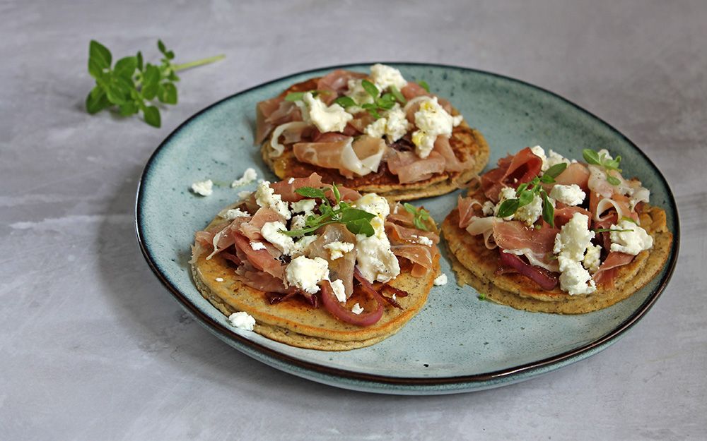 Low Carb Prosciutto And Goats Cheese Pancakes