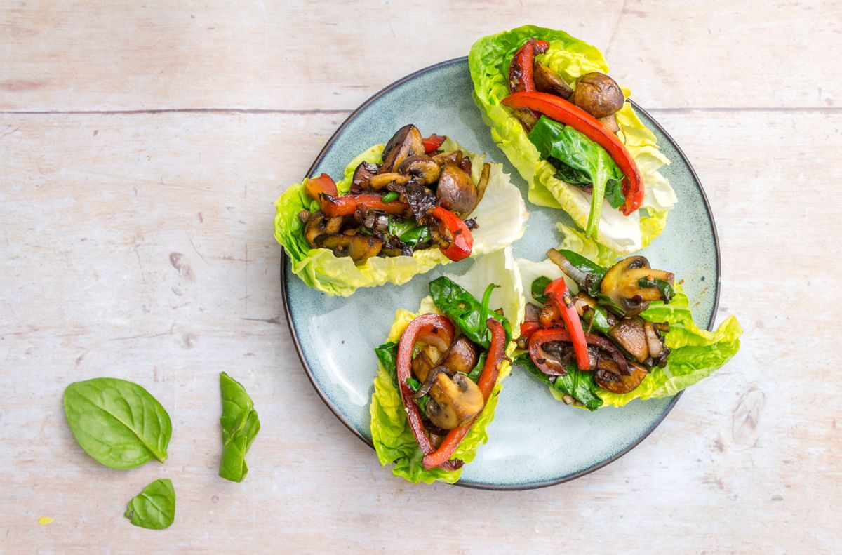 Keto Balsamic Mushroom and Red Pepper Lettuce Cups