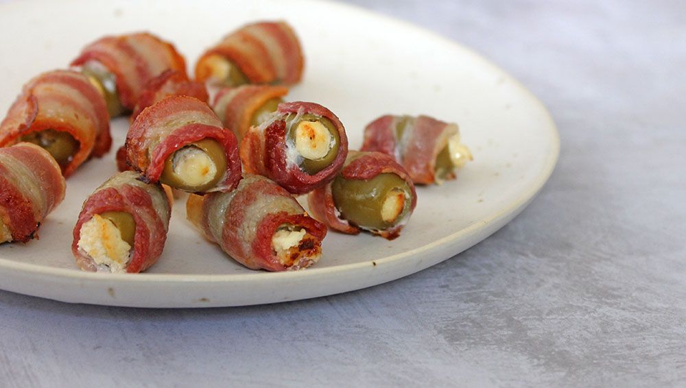 Keto Bacon Wrapped Stuffed Olives