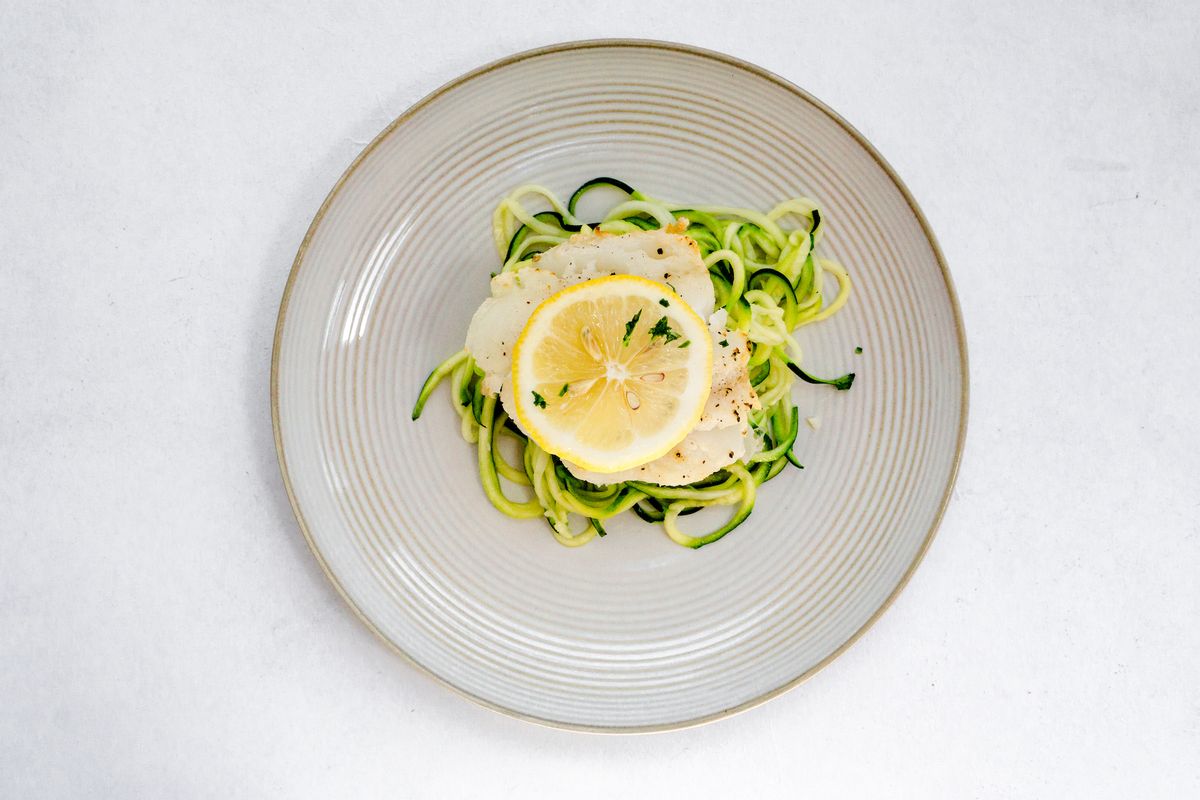 Keto Air Fryer Lemon Cod With Garlic Butter Zucchini Noodles