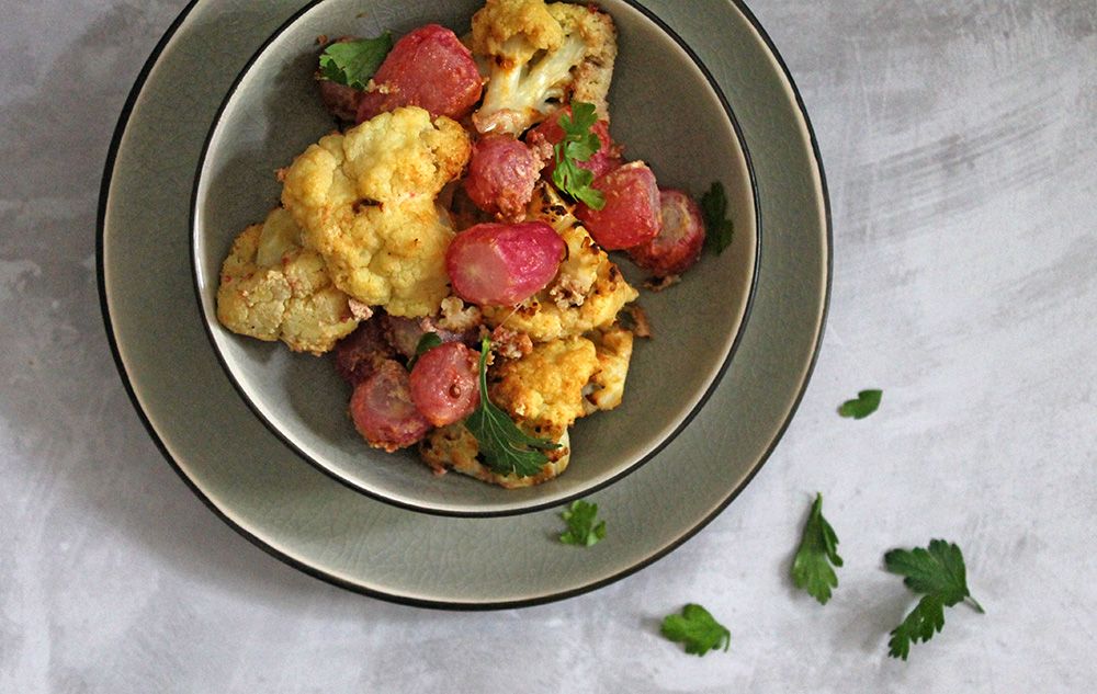 Keto Spiced Tahini Cauliflower And Radishes