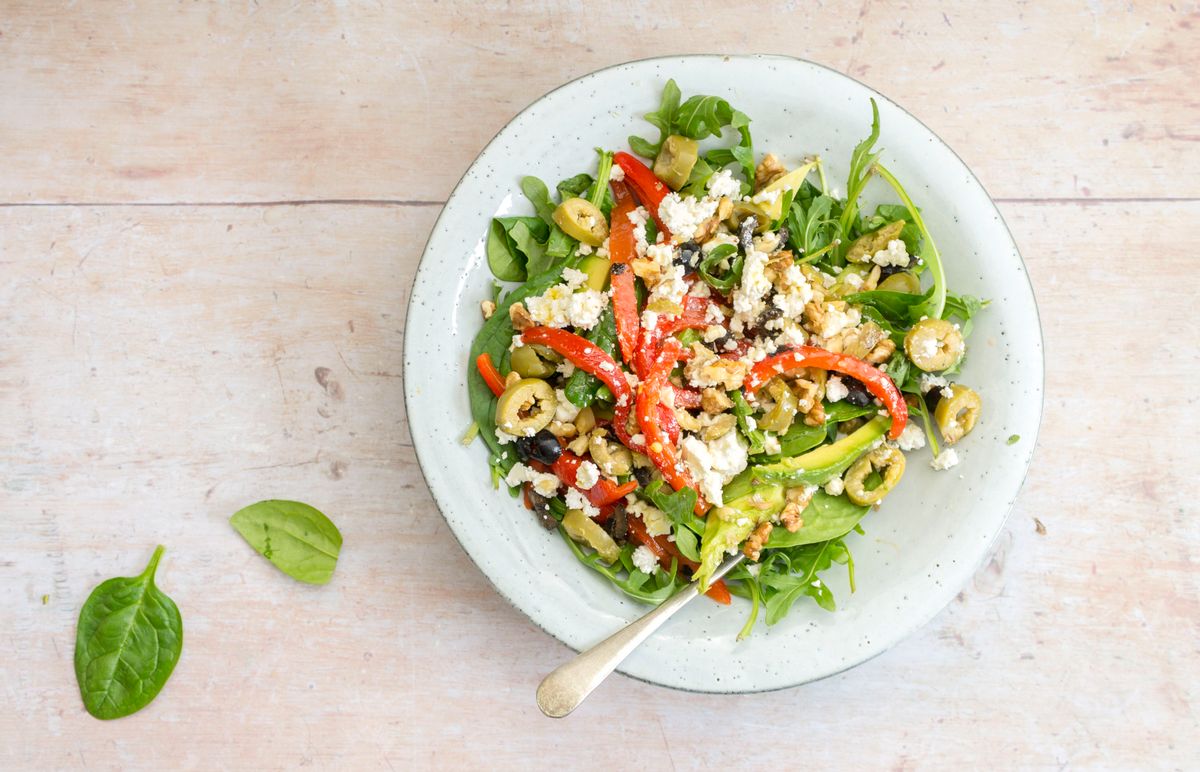 Low Carb Feta, Walnut and Red Pepper Salad