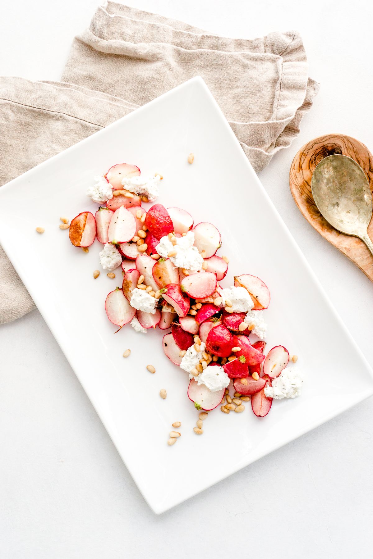 Keto Roasted Radishes with Herbed Goat Cheese and Toasted Pine Nuts