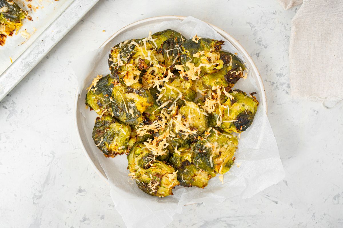 Keto Crispy Parmesan Smashed Brussels Sprouts