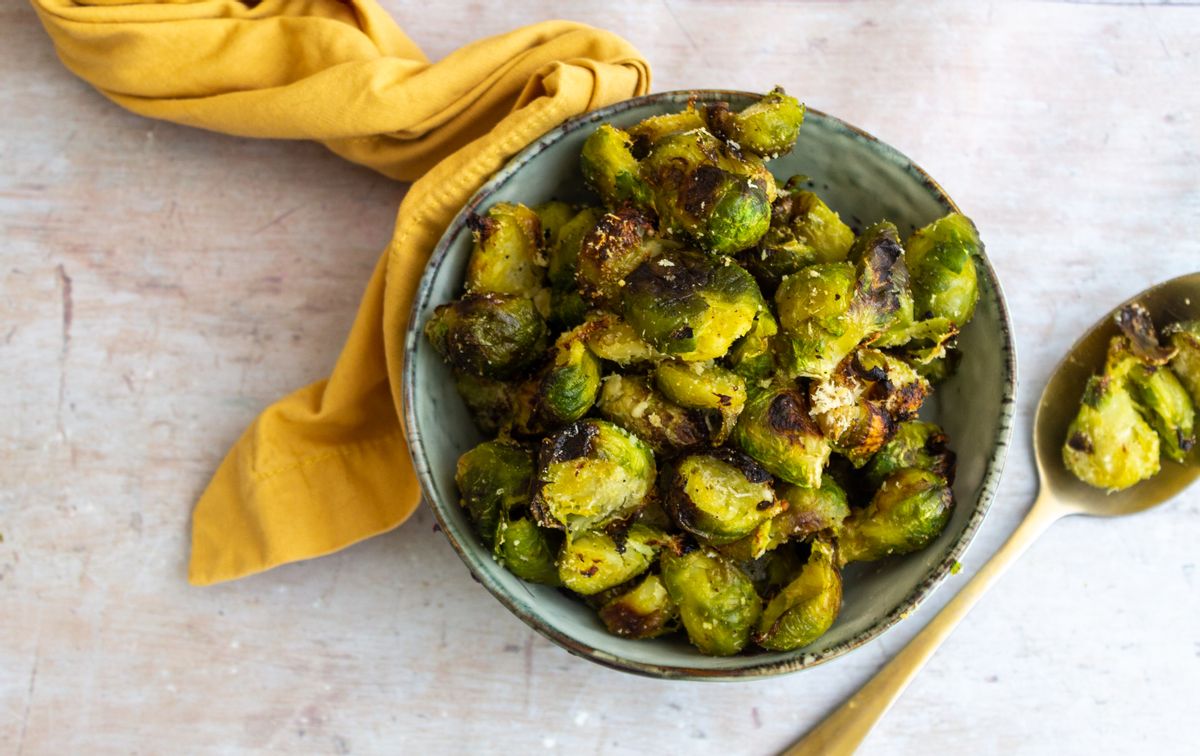 Low Carb Roasted Frozen Sprouts with Parmesan