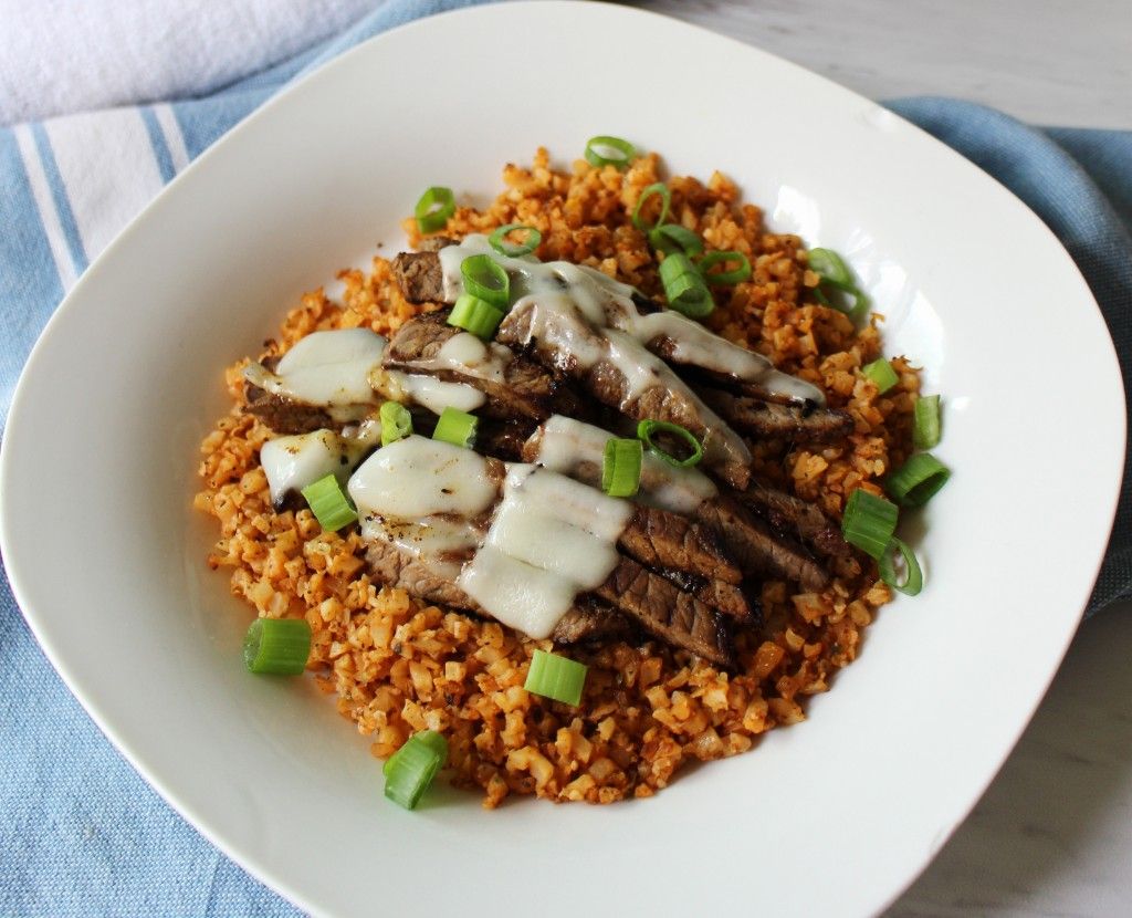 Keto Cheesy Sliced Steak and Rice Bowl