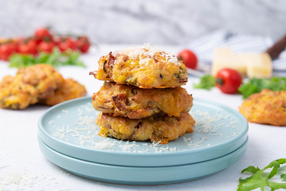 Keto Baked Breakfast Fritters with Pepperoni