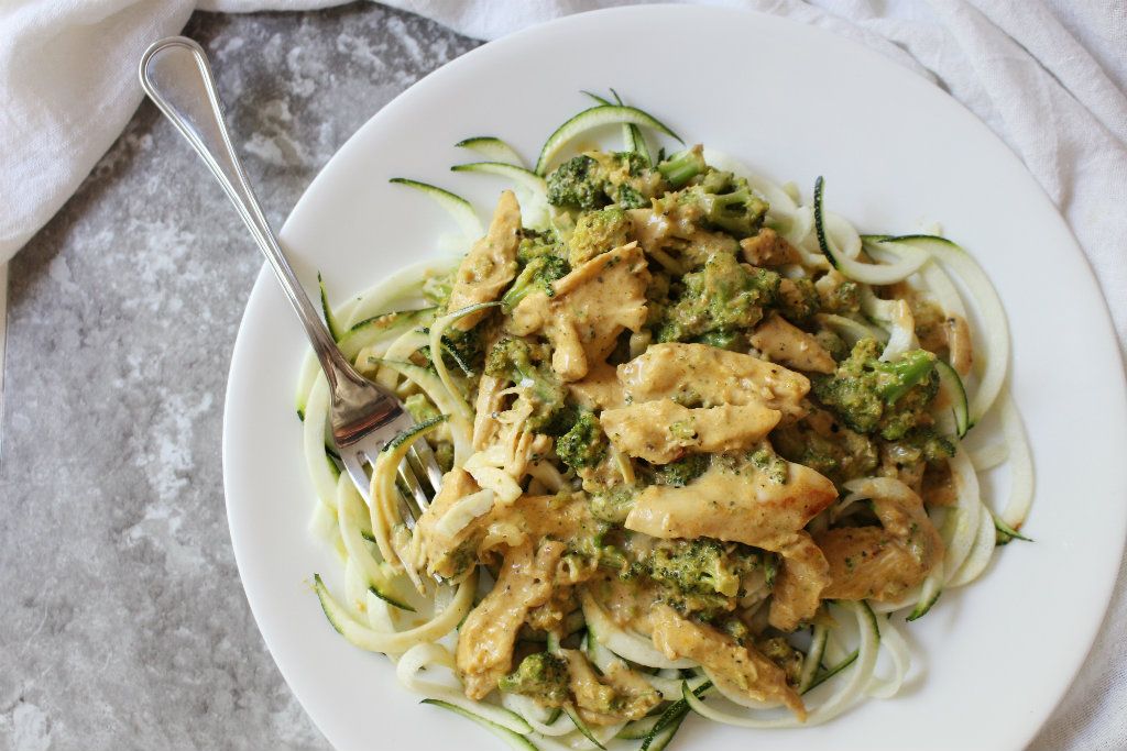 Low Carb Chicken Broccoli Cheddar Zoodle Pasta
