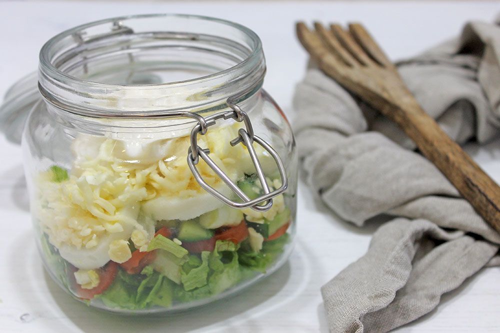 Keto Mason Jar Layered Cheese Salad