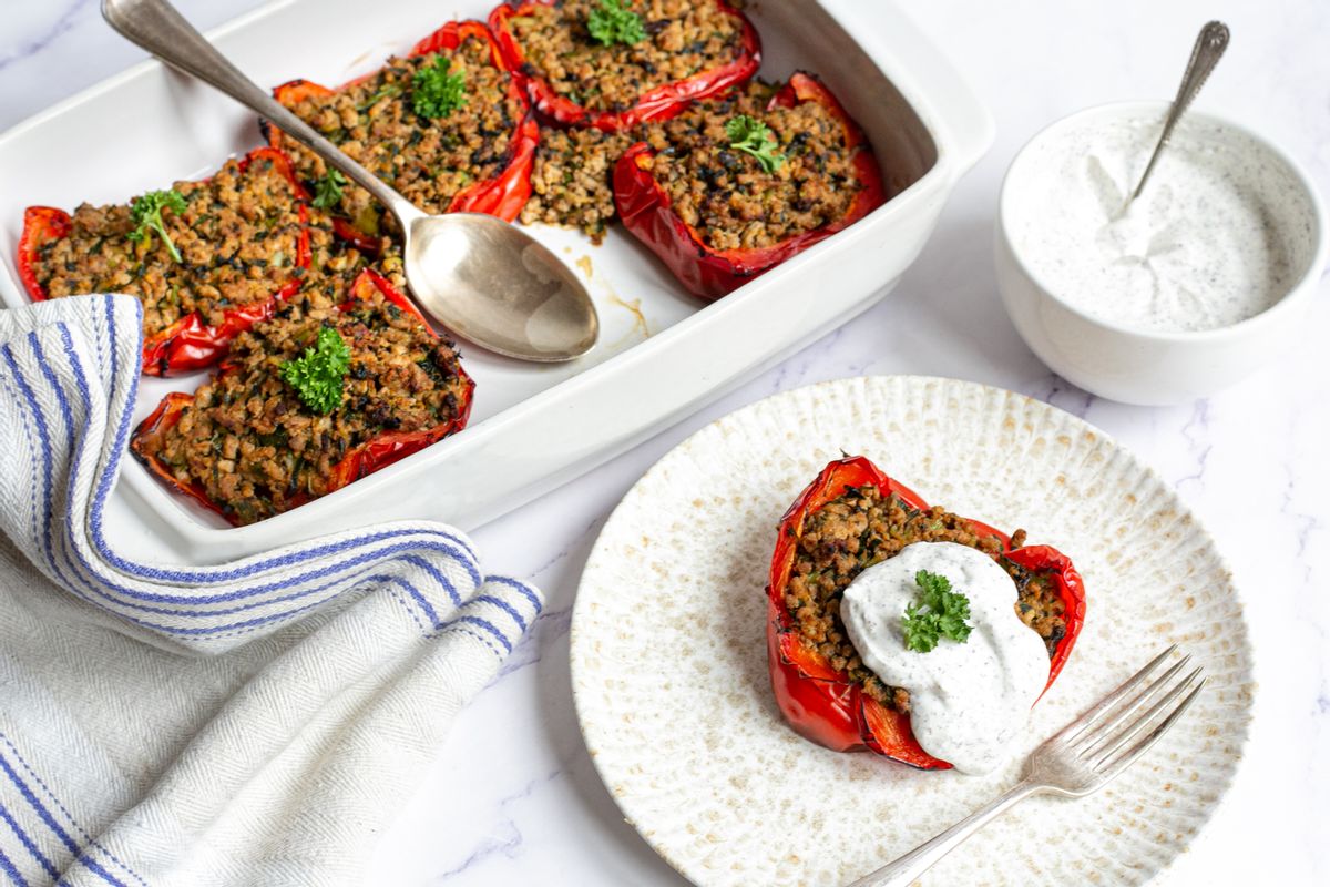 Low-FODMAP Turkey and Zucchini Stuffed Peppers with Scallions and Cumin